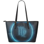 Blue Virgo Zodiac Sign Print Leather Tote Bag