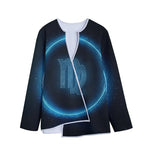 Blue Virgo Zodiac Sign Print Long Sleeve Short Coat