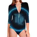 Blue Virgo Zodiac Sign Print Long Sleeve Swimsuit