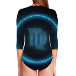 Blue Virgo Zodiac Sign Print Long Sleeve Swimsuit