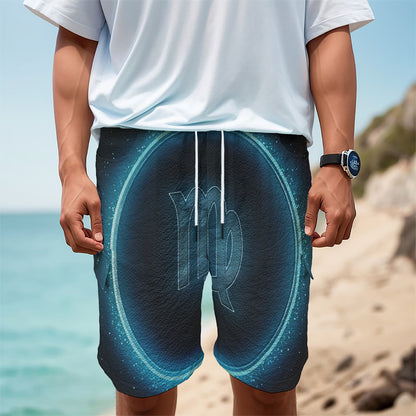 Blue Virgo Zodiac Sign Print Men's Cargo Shorts