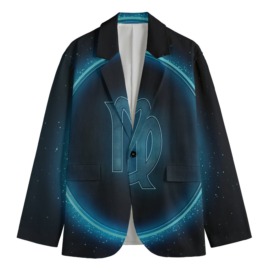 Blue Virgo Zodiac Sign Print Men's Cotton Blazer
