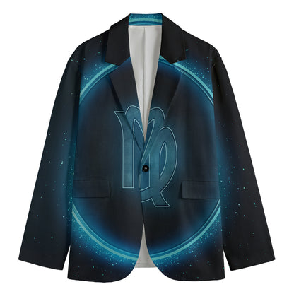 Blue Virgo Zodiac Sign Print Men's Cotton Blazer