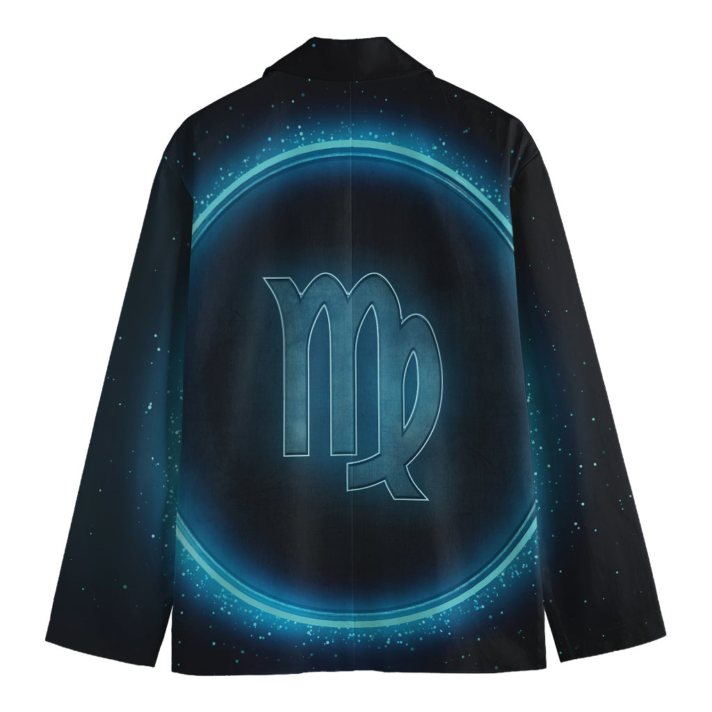 Blue Virgo Zodiac Sign Print Men's Cotton Blazer