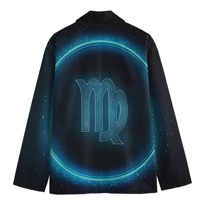 Blue Virgo Zodiac Sign Print Men's Cotton Blazer