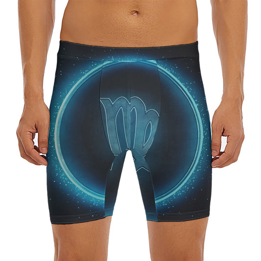 Blue Virgo Zodiac Sign Print Men's Long Boxer Briefs