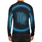 Blue Virgo Zodiac Sign Print Men's Long Sleeve Rash Guard