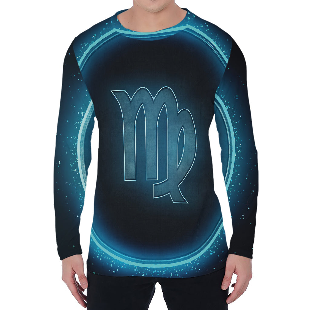 Blue Virgo Zodiac Sign Print Men's Long Sleeve T-Shirt
