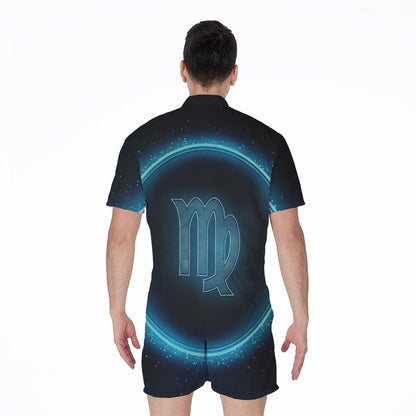 Blue Virgo Zodiac Sign Print Men's Rompers