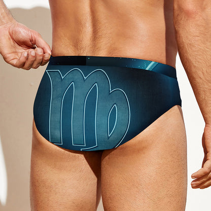 Blue Virgo Zodiac Sign Print Men's Swim Briefs