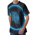 Blue Virgo Zodiac Sign Print Men's Velvet T-Shirt