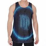 Blue Virgo Zodiac Sign Print Men's Velvet Tank Top