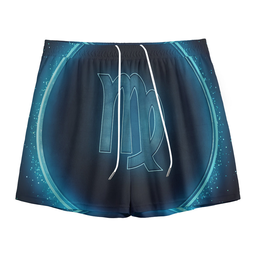 Blue Virgo Zodiac Sign Print Mesh Shorts