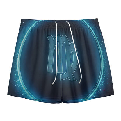 Blue Virgo Zodiac Sign Print Mesh Shorts