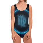 Blue Virgo Zodiac Sign Print One Piece Swimsuit