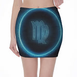 Blue Virgo Zodiac Sign Print Pencil Mini Skirt