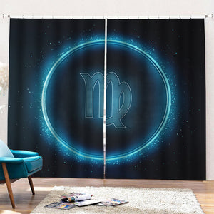 Blue Virgo Zodiac Sign Print Pencil Pleat Curtains