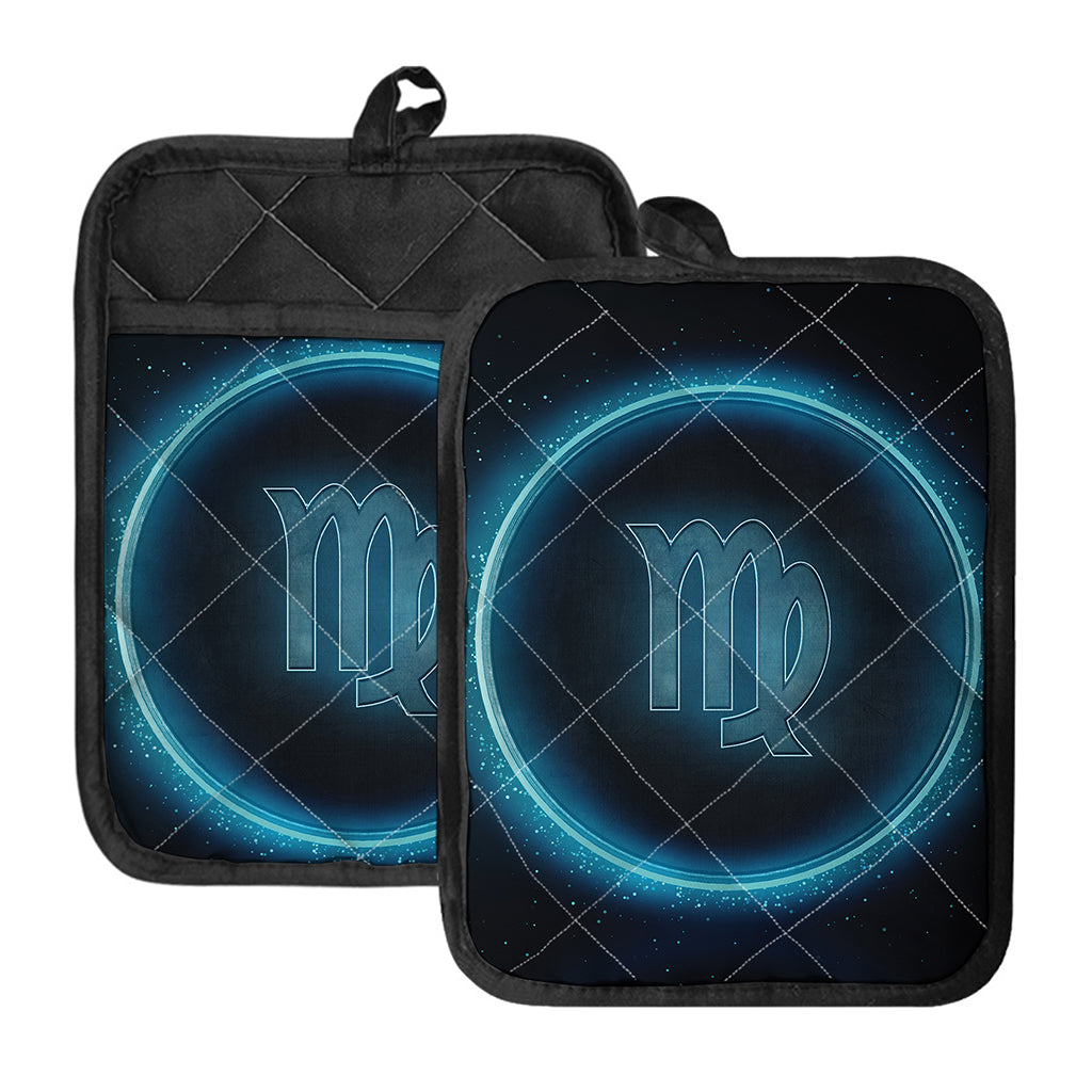 Blue Virgo Zodiac Sign Print Pot Holders With Pocket
