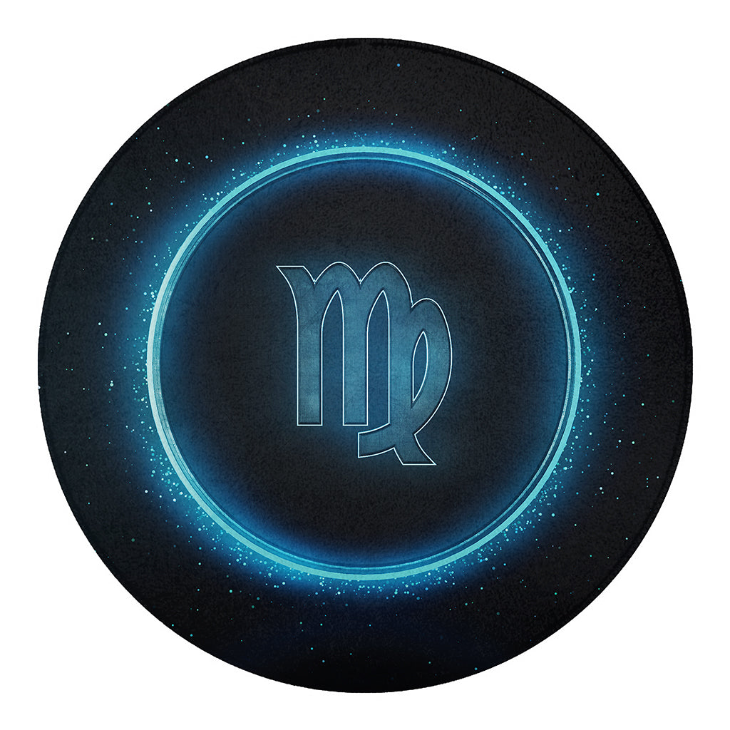 Blue Virgo Zodiac Sign Print Round Blanket