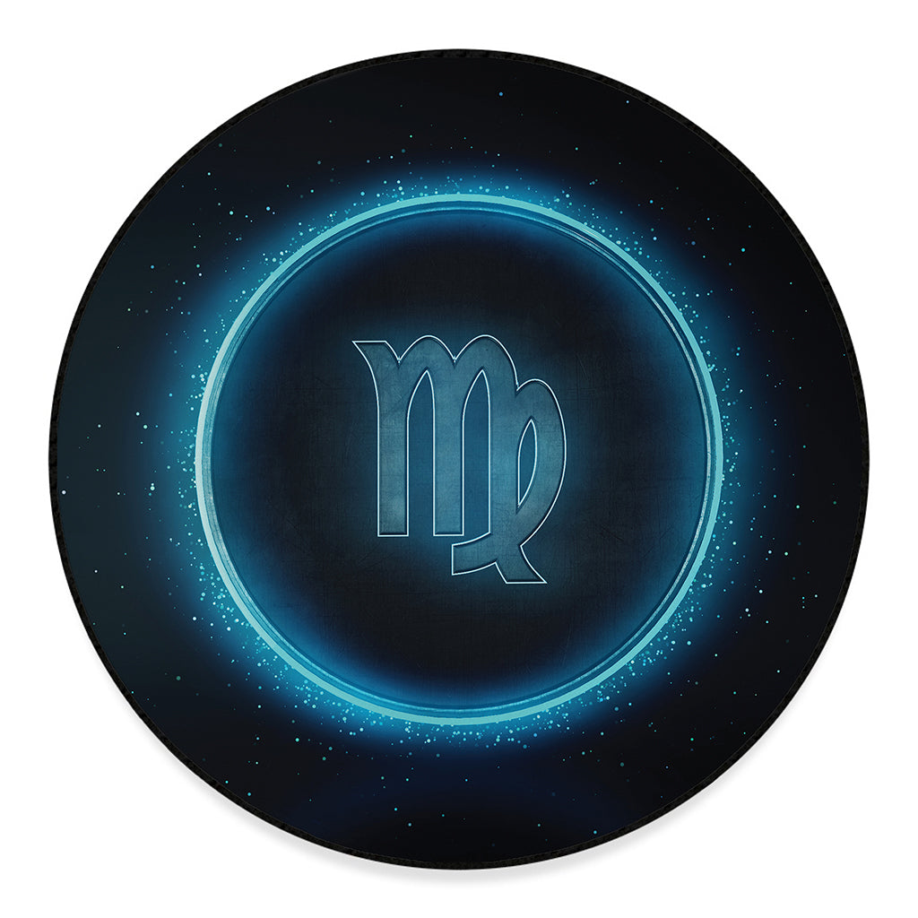 Blue Virgo Zodiac Sign Print Round Floor Mat