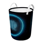 Blue Virgo Zodiac Sign Print Round Laundry Basket