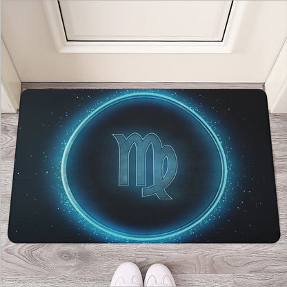 Blue Virgo Zodiac Sign Print Rubber Doormat