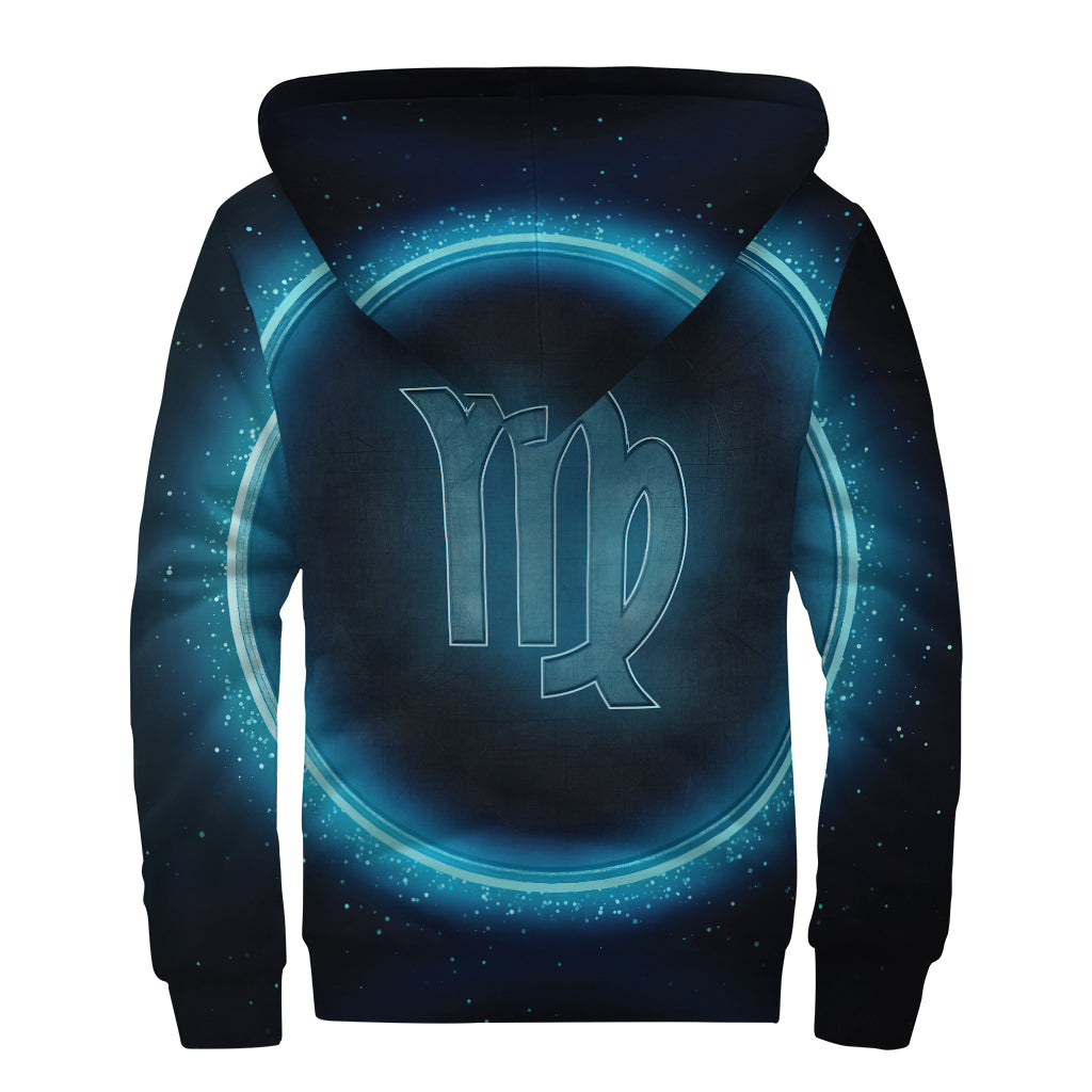 Blue Virgo Zodiac Sign Print Sherpa Lined Zip Up Hoodie