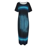 Blue Virgo Zodiac Sign Print Short Sleeve Long Nightdress