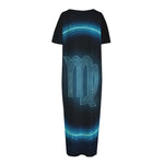 Blue Virgo Zodiac Sign Print Short Sleeve Long Nightdress