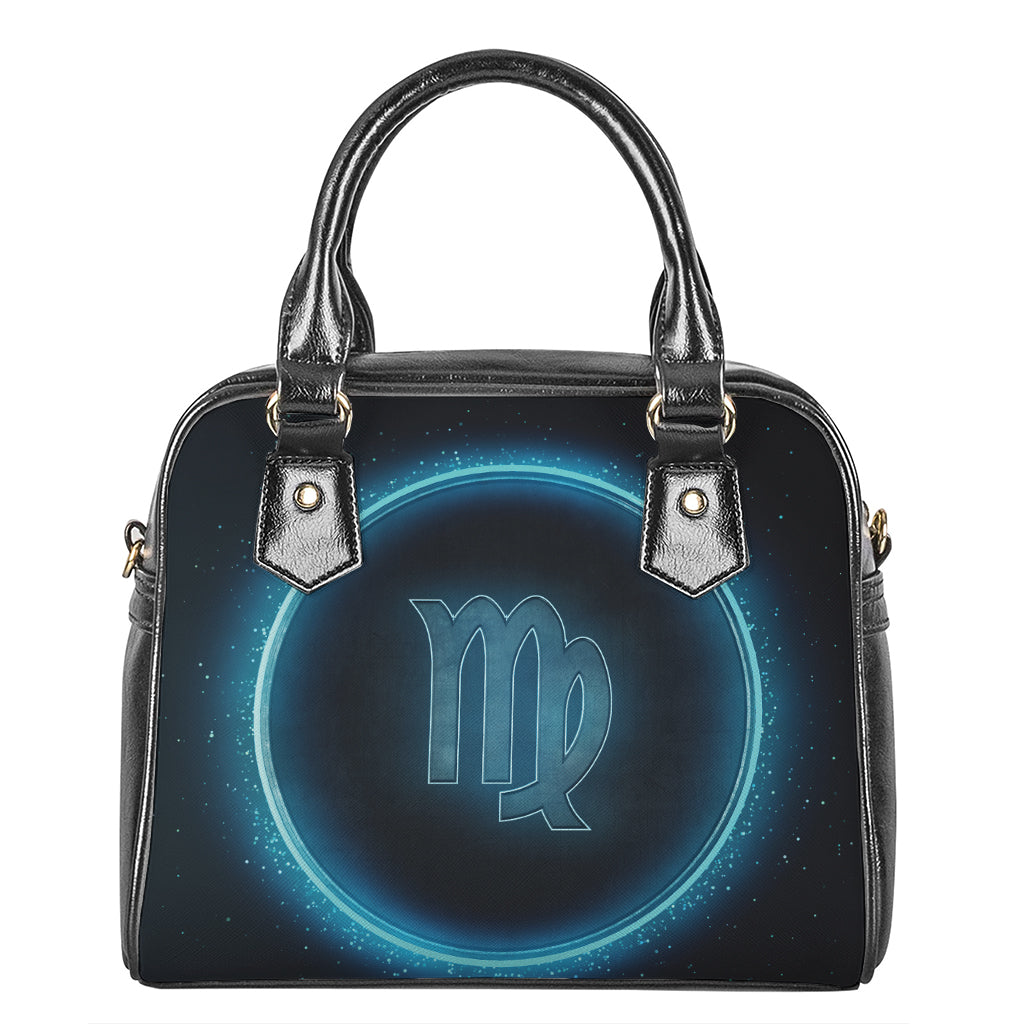 Blue Virgo Zodiac Sign Print Shoulder Handbag