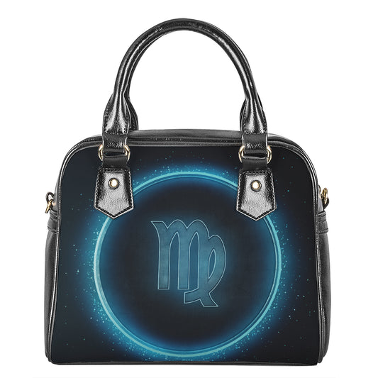 Blue Virgo Zodiac Sign Print Shoulder Handbag