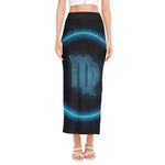 Blue Virgo Zodiac Sign Print Side Slit Maxi Skirt