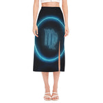 Blue Virgo Zodiac Sign Print Side Slit Midi Skirt