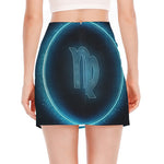 Blue Virgo Zodiac Sign Print Side Slit Mini Skirt