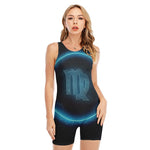 Blue Virgo Zodiac Sign Print Sleeveless One Piece Swimsuit