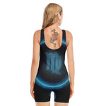 Blue Virgo Zodiac Sign Print Sleeveless One Piece Swimsuit