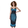 Blue Virgo Zodiac Sign Print Slim Fit Midi Cami Dress