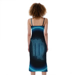 Blue Virgo Zodiac Sign Print Slim Fit Midi Cami Dress