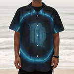 Blue Virgo Zodiac Sign Print Textured Short Sleeve Shirt