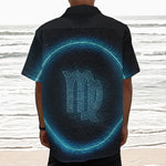 Blue Virgo Zodiac Sign Print Textured Short Sleeve Shirt
