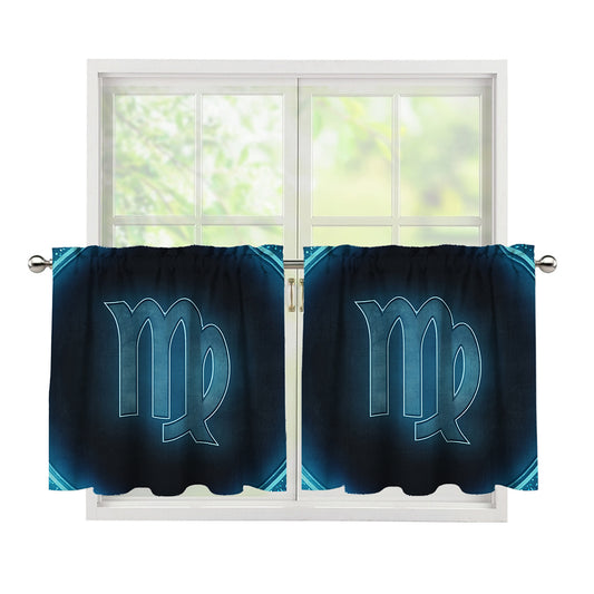 Blue Virgo Zodiac Sign Print Tier Curtains