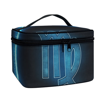 Blue Virgo Zodiac Sign Print Travel Makeup Bag