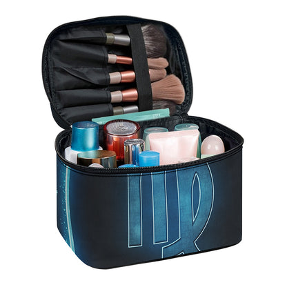 Blue Virgo Zodiac Sign Print Travel Makeup Bag