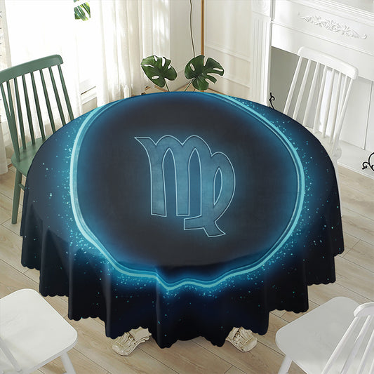 Blue Virgo Zodiac Sign Print Waterproof Round Tablecloth