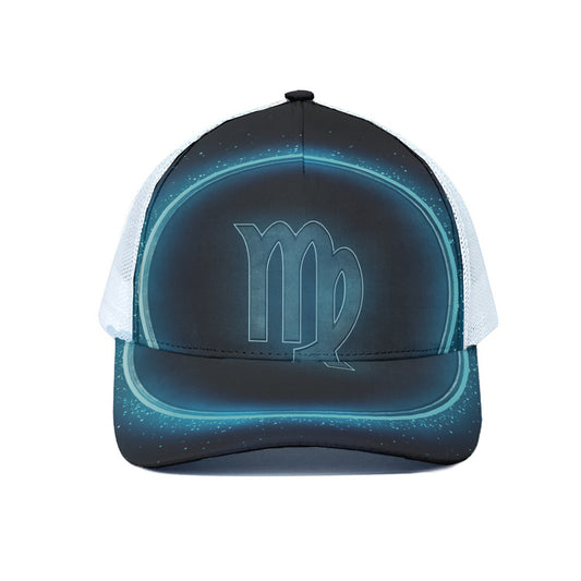 Blue Virgo Zodiac Sign Print White Mesh Trucker Cap