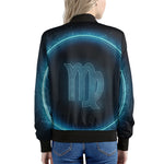 Blue Virgo Zodiac Sign Print Women's Bomber Jacket
