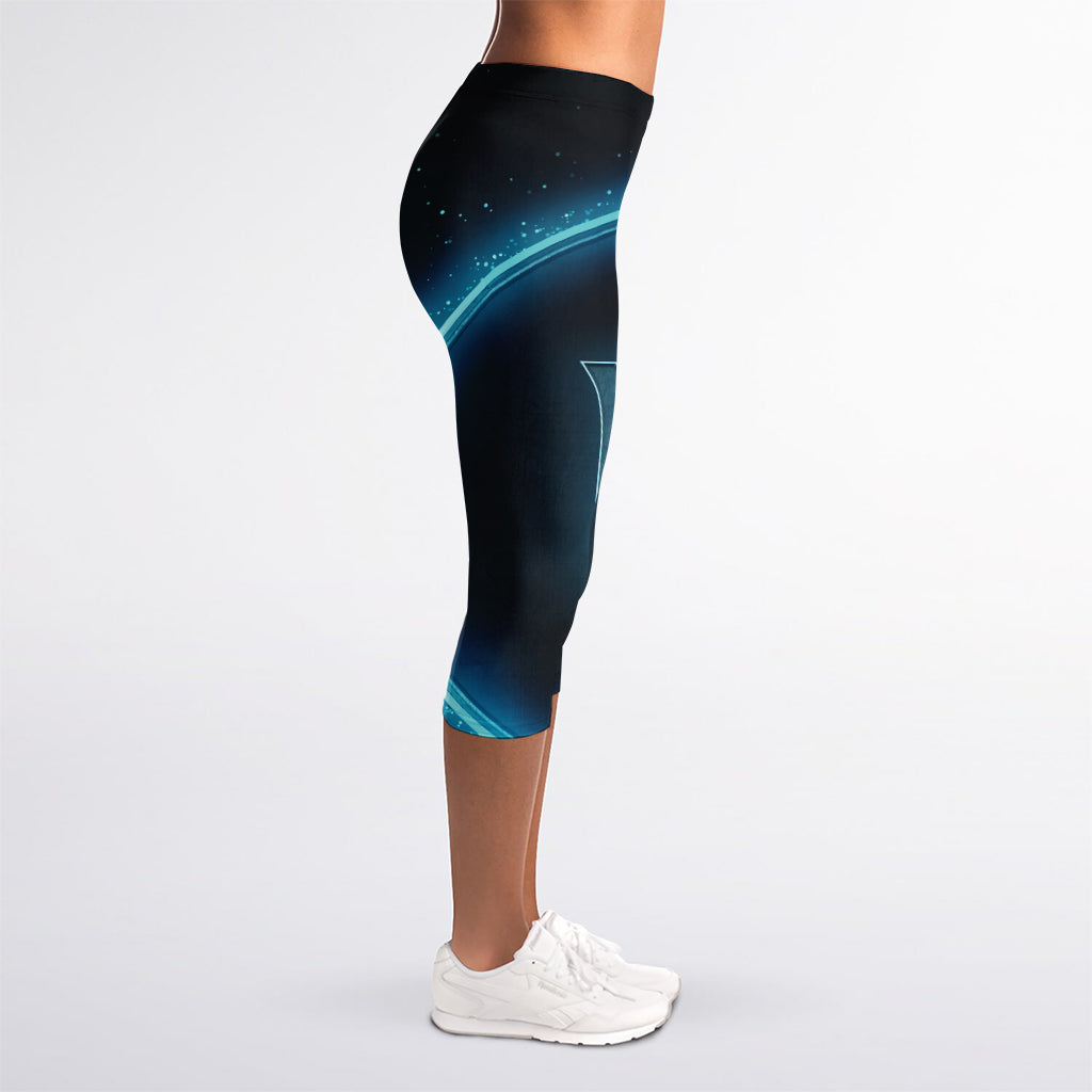 Blue Virgo Zodiac Sign Print Women's Capri Leggings