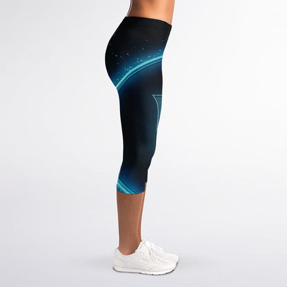 Blue Virgo Zodiac Sign Print Women's Capri Leggings