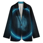 Blue Virgo Zodiac Sign Print Women's Cotton Blazer