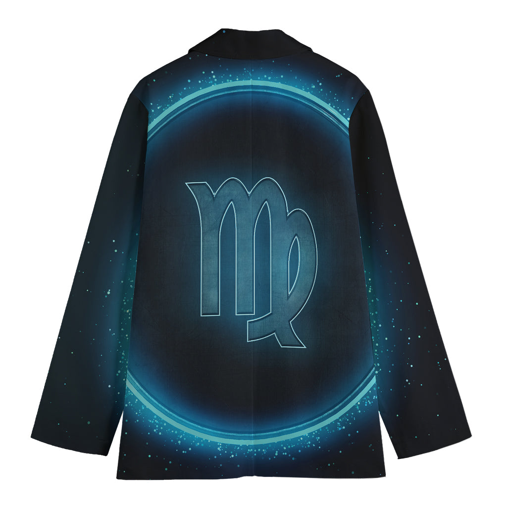 Blue Virgo Zodiac Sign Print Women's Cotton Blazer